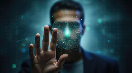 A user using biometric authentication,  such as fingerprint or facial recognition