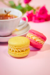 Delicious french macaroon dessert close-up