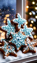 A Plate Of Cookies With Blue And White Icing