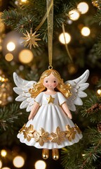 A Christmas Tree With A Gold Angel Orname