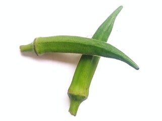 Fresh green okra on a white background