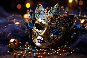 Mardi gras mask on dark background. AI Generated - obrazy, fototapety, plakaty