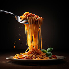 spaghetti pasta with a fork, generative ai - obrazy, fototapety, plakaty