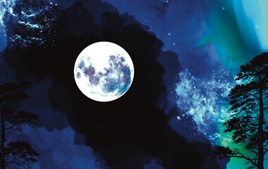 moon over the sea dark night halloween canvas wallpaper cover page space for text 