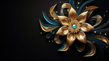 abstract color and gold floral pattern with diamonds background, generative ai