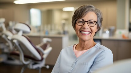 old woman seated in a dentist's chair