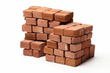 Bricks stack solid isolated on white background. Material stone pile for object surface. Generate Ai