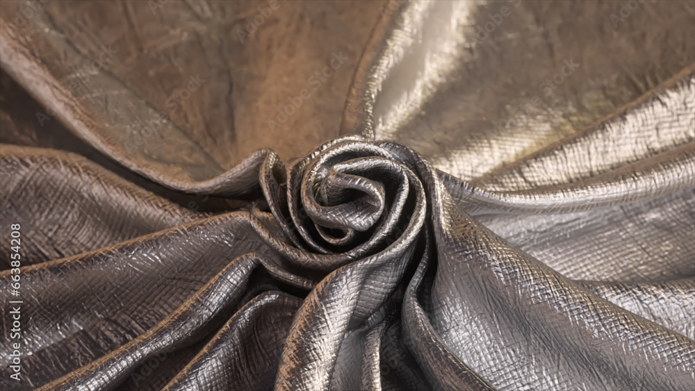 Poster smooth rotation of soft elegant silver shining textile fabric. abstract shiny background for video. 