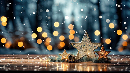 Christmas star background with snowflakes special for copy space. Generative AI