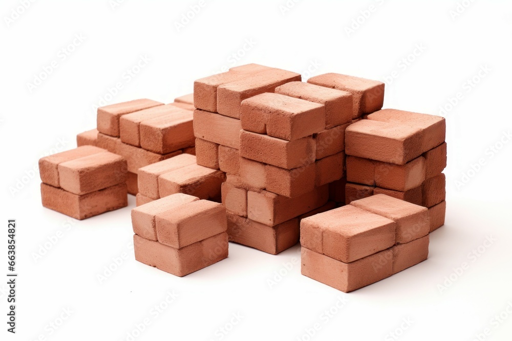 Poster bricks stack material isolated on white background. dirty texture solid industry material stone. gen