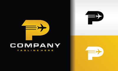 letter P airplane logo - obrazy, fototapety, plakaty