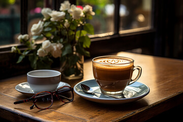 GENERATIVE AI: Parisian Pause - Cozy Café Flatlay with Coffee and Vintage Book