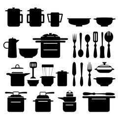 kitchen set illustration, utensils silhouette, kitchen, vector, food, coffee, set, icons, silhouette, cooking, illustration, symbol, cup, pot, pan, sign, drink, cook, restaurant, kettle, design, 