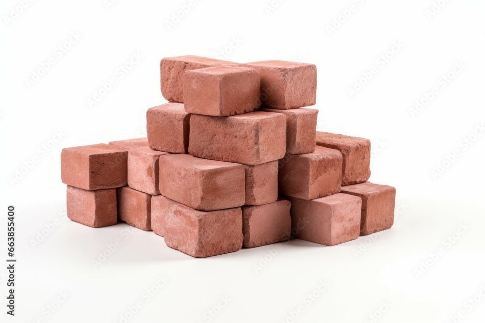 Poster bricks stack texture isolated on white background. surface blank stacked old pile. generate ai