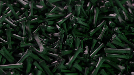 Endless remains of bones scattered on the ground. The concept of war and the Apocalypse. 3D illustration