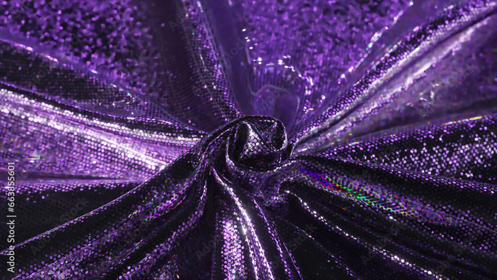 Aufkleber smooth rotation of soft elegant purple sparkling fabric textile. abstract shiny video background. 3d