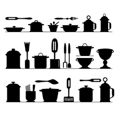 kitchen set illustration, utensils silhouette, kitchen, vector, food, coffee, set, icons, silhouette, cooking, illustration, symbol, cup, pot, pan, sign, drink, cook, restaurant, kettle, design, 