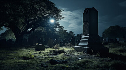 creepy night scene in a cemetery