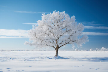 Fototapeta na wymiar GENERATIVE AI: Winter Solitude - Lone Tree in Snowy Helsinki Field