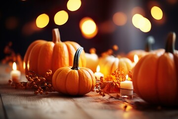 Naklejka na ściany i meble Assortment of pumpkin and autumn leaves autumn harvest concept Happy Thanksgiving pumpkin 