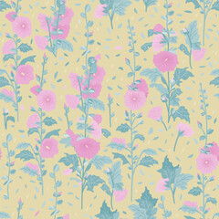 Mallow. Vector floral seamless pattern.