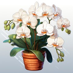 Naklejka na ściany i meble tender phalaenopsis orchid housed in a cozy pot, with a fun drawn sticker adding a dash of creativity