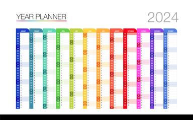  12 month year plan week and day color calendar  template design for business - obrazy, fototapety, plakaty