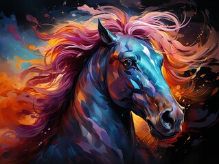 Colorful horse art on isolated black background generative ai