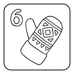 Xmas coloring advent calendar. Hand drawn vector logo knitted glove