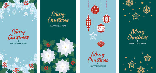 Naklejka premium Banner set designed with Christmas ornaments and winter plants