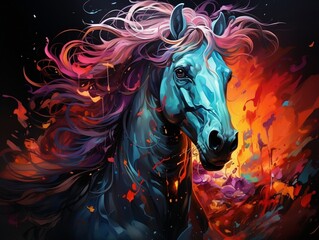 Obraz na płótnie Canvas Colorful horse art on isolated black background generative ai