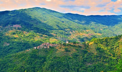 mountain landscape of the Valleriana, a Tuscan area that extends across the Pistoia Apennines nicknamed Switzerland Pesciatina in the province of Pistoia, Italy