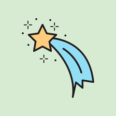 christmas shooting star icon with lineal color style