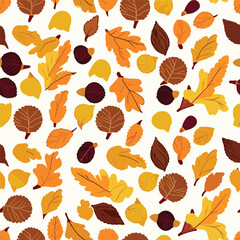 Autumn seamless pattern with oak and acorn 
