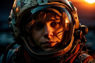 Fototapeta premium Captured is an astronaut standing valiantly on the extraterrestrial surface, embodying the essence of space exploration.