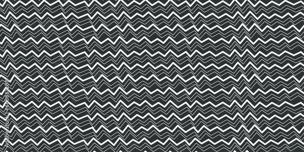 Poster The lines are angular, zigzag. Black background and white wavy lines with an angle. Vector print for surface application, can be seamless.