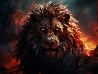 Naklejka premium Fire lion art on abstract background generative ai