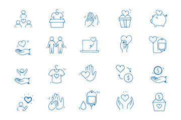 Charity hand, trust community, charity community, partnership, people solidarity concept  doodle icon icon set. Hand drawn doodle sketch style line. Vector illustration
