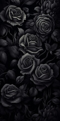 Serenity in Shadows: Black Roses Blooming on a Mysterious Background