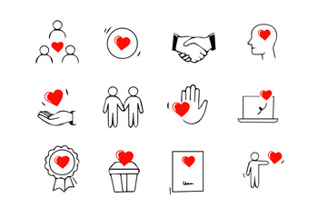 Charity hand, trust community, charity community, partnership, people solidarity concept  doodle icon icon set. Hand drawn doodle sketch style line. Vector illustration - obrazy, fototapety, plakaty