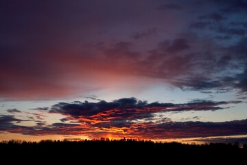 Cloudy sunset in spring, Vaasa, Finland.