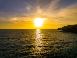 Aerial view sunset sky over sea,Nature Light Sunset or sunrise over ocean,Colorful dramatic scenery sky, Amazing clouds and waves in evening sky, Beautiful light nature background
