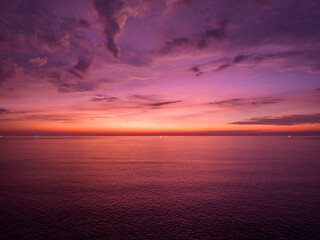 Aerial view sunset sky over sea,Nature Light Sunset or sunrise over ocean,Colorful dramatic scenery sky, Amazing clouds and waves in evening sky, Beautiful light nature background