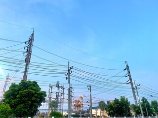 Clear sky and strings of wires