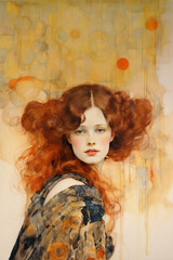 Captivating Painting of a Red-Haired Woman; Stunning Portrait in Warm Hues
