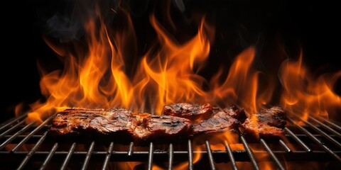 roasting meat over fire, generative ai.
