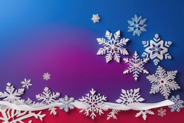 Merry Christmas and Happy New Year greeting card design with paper cut snowflakes with copy space. Seasonal holidays paper art banner. Generative AI