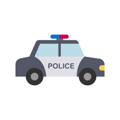Police car icon, side view, isolated on white background.