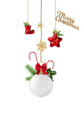 Christmas ornaments isolated on transparent background. Christmas and New Year decoration for...