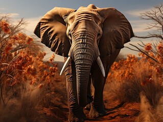 Elephant walking through bushes in the jungle generative ai